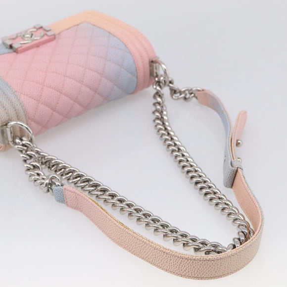 CHANEL Matelasse Boy Chanel Chain Shoulder Bag Caviar Skin Pink Auth 210356SAM