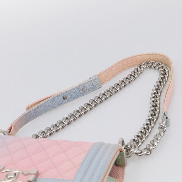 CHANEL Matelasse Boy Chanel Chain Shoulder Bag Caviar Skin Pink Auth 210356SAM