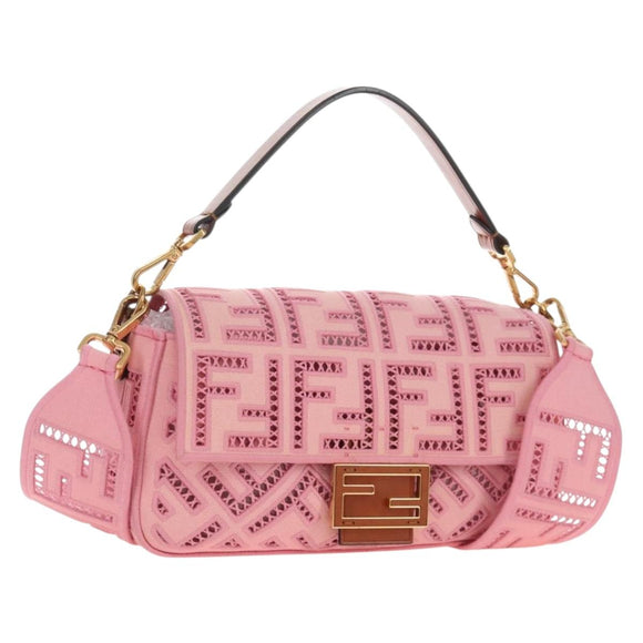 FENDI Zucca Canvas Mamma Baguette Shoulder Bag 2way Pink 8BR600 Auth 210371M