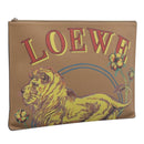 LOEWE Clutch Bag Leather Brown Silver Auth 210375M-1
