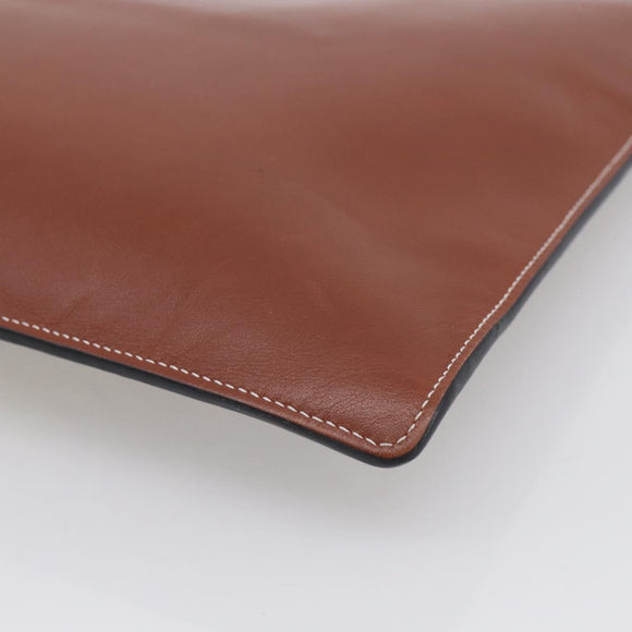 LOEWE Clutch Bag Leather Brown Silver Auth 210375M