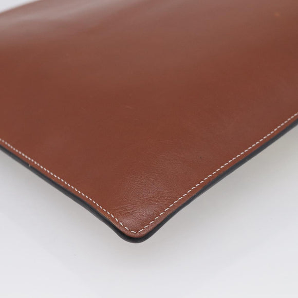 LOEWE Clutch Bag Leather Brown Silver Auth 210375M