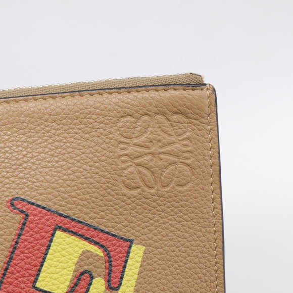 LOEWE Clutch Bag Leather Brown Silver Auth 210375M