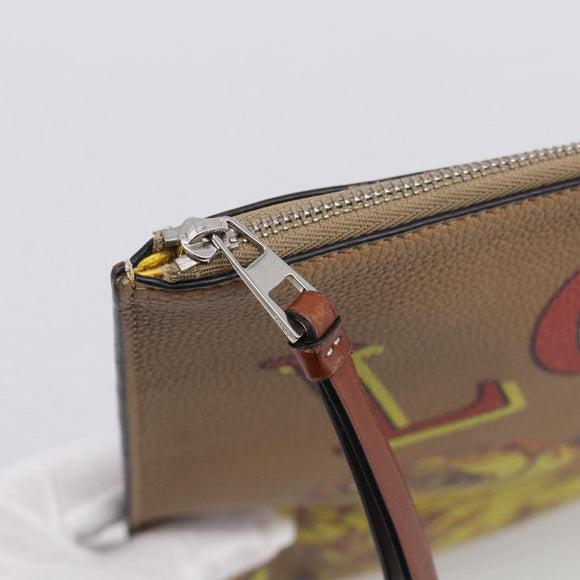 LOEWE Clutch Bag Leather Brown Silver Auth 210375M