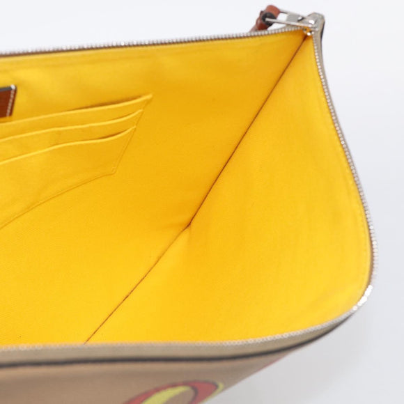 LOEWE Clutch Bag Leather Brown Silver Auth 210375M