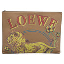 LOEWE Clutch Bag Leather Brown Silver Auth 210375M-2