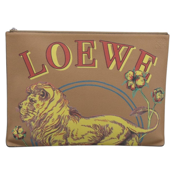 LOEWE Clutch Bag Leather Brown Silver Auth 210375M