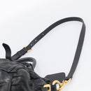PRADA Gathered Hand Bag Leather 2way Black Gold Auth 210378A-10
