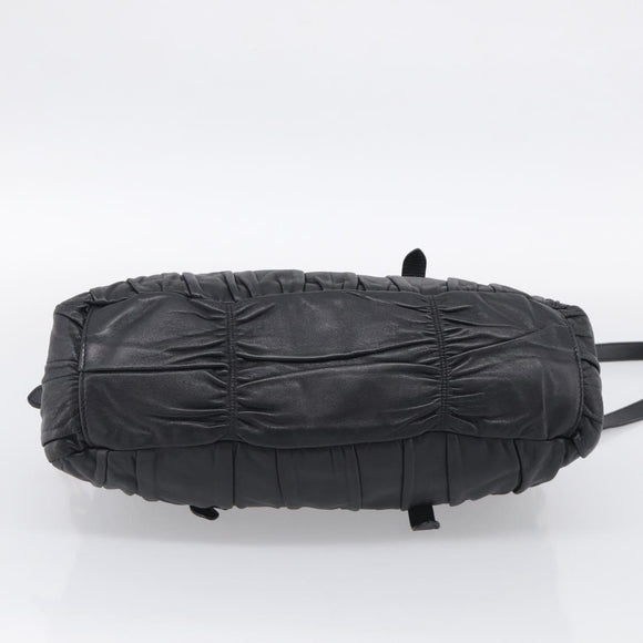 PRADA Gathered Hand Bag Leather 2way Black Gold Auth 210378A