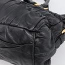 PRADA Gathered Hand Bag Leather 2way Black Gold Auth 210378A-12