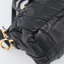 PRADA Gathered Hand Bag Leather 2way Black Gold Auth 210378A-15