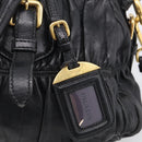 PRADA Gathered Hand Bag Leather 2way Black Gold Auth 210378A-17