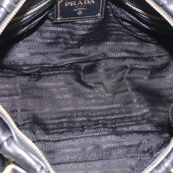 PRADA Gathered Hand Bag Leather 2way Black Gold Auth 210378A