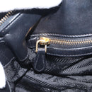 PRADA Gathered Hand Bag Leather 2way Black Gold Auth 210378A-24