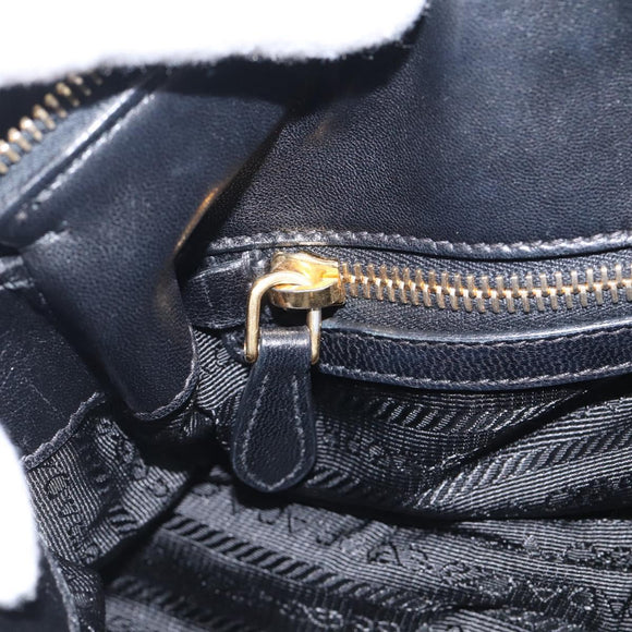 PRADA Gathered Hand Bag Leather 2way Black Gold Auth 210378A