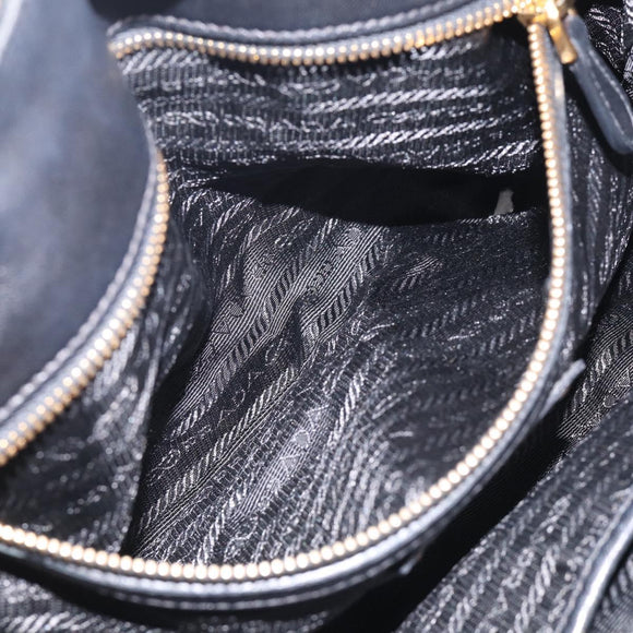 PRADA Gathered Hand Bag Leather 2way Black Gold Auth 210378A