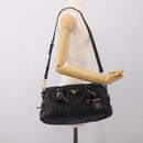 PRADA Gathered Hand Bag Leather 2way Black Gold Auth 210378A-28