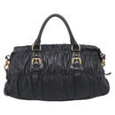 PRADA Gathered Hand Bag Leather 2way Black Gold Auth 210378A-3