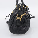 PRADA Gathered Hand Bag Leather 2way Black Gold Auth 210378A-4