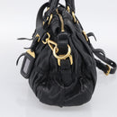 PRADA Gathered Hand Bag Leather 2way Black Gold Auth 210378A-5