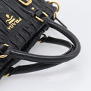 PRADA Gathered Hand Bag Leather 2way Black Gold Auth 210378A-7