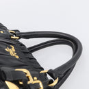 PRADA Gathered Hand Bag Leather 2way Black Gold Auth 210378A-8