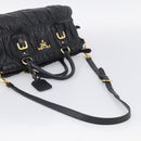 PRADA Gathered Hand Bag Leather 2way Black Gold Auth 210378A-9