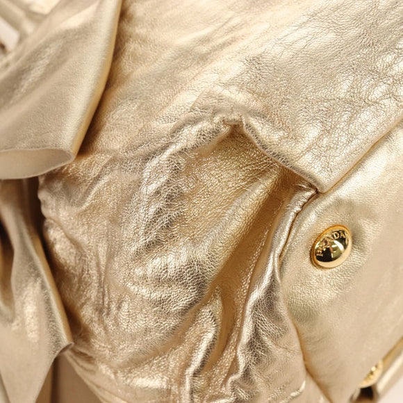 PRADA Hand Bag Leather 2way Gold Auth 210379SAM