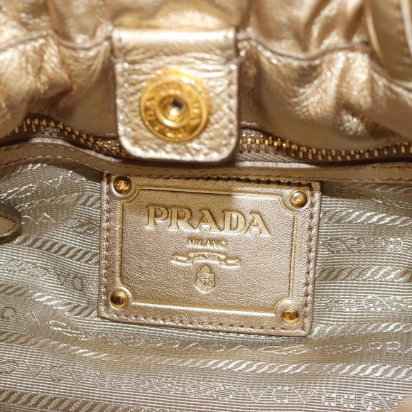 PRADA Hand Bag Leather 2way Gold Auth 210379SAM