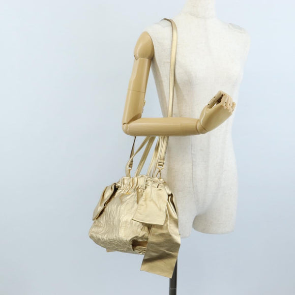 PRADA Hand Bag Leather 2way Gold Auth 210379SAM