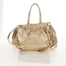 PRADA Hand Bag Leather 2way Gold Auth 210379SAM-31