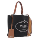 PRADA Panniers Shoulder Bag Canvas 2way Black Silver Auth 210381V-1