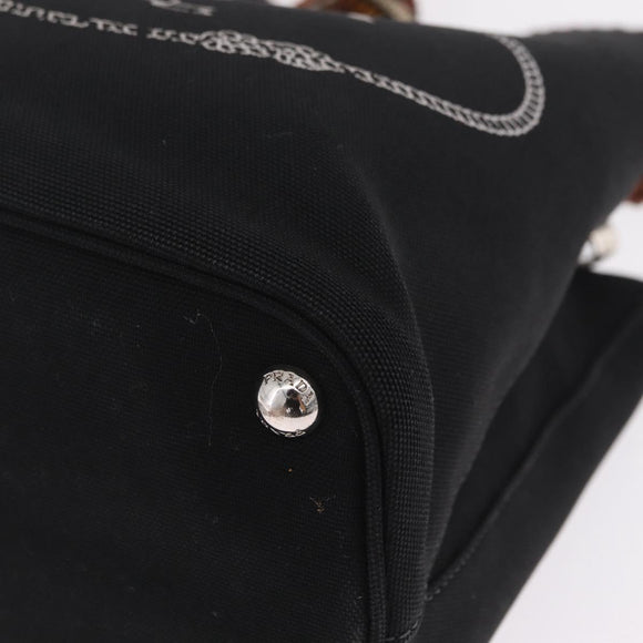 PRADA Panniers Shoulder Bag Canvas 2way Black Silver Auth 210381V
