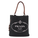 PRADA Panniers Shoulder Bag Canvas 2way Black Silver Auth 210381V-2
