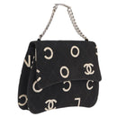 CHANEL Chain Hand Bag Canvas Black Silver CC Auth 210401A-1