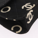 CHANEL Chain Hand Bag Canvas Black Silver CC Auth 210401A-10