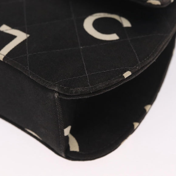 CHANEL Chain Hand Bag Canvas Black Silver CC Auth 210401A