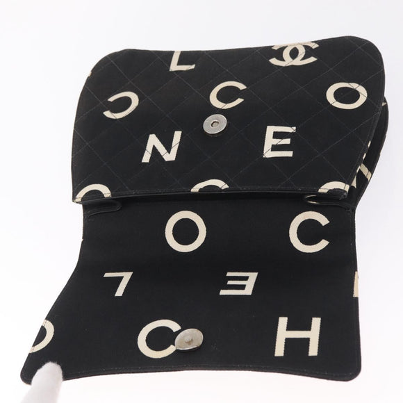 CHANEL Chain Hand Bag Canvas Black Silver CC Auth 210401A