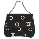 CHANEL Chain Hand Bag Canvas Black Silver CC Auth 210401A-2
