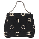 CHANEL Chain Hand Bag Canvas Black Silver CC Auth 210401A-3