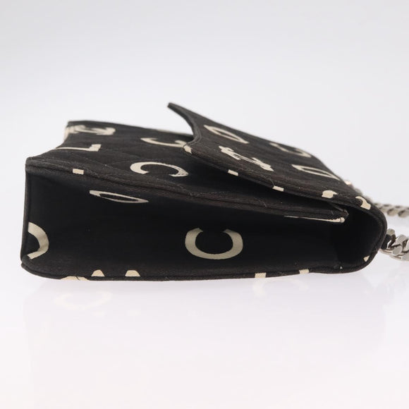 CHANEL Chain Hand Bag Canvas Black Silver CC Auth 210401A