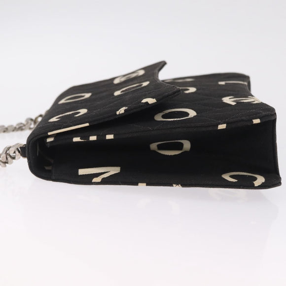 CHANEL Chain Hand Bag Canvas Black Silver CC Auth 210401A