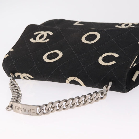 CHANEL Chain Hand Bag Canvas Black Silver CC Auth 210401A