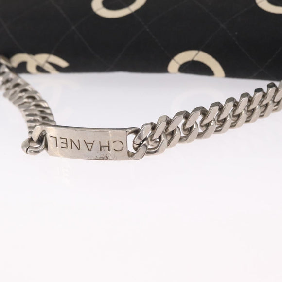 CHANEL Chain Hand Bag Canvas Black Silver CC Auth 210401A