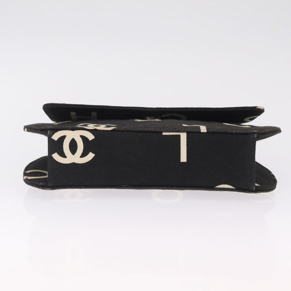 CHANEL Chain Hand Bag Canvas Black Silver CC Auth 210401A