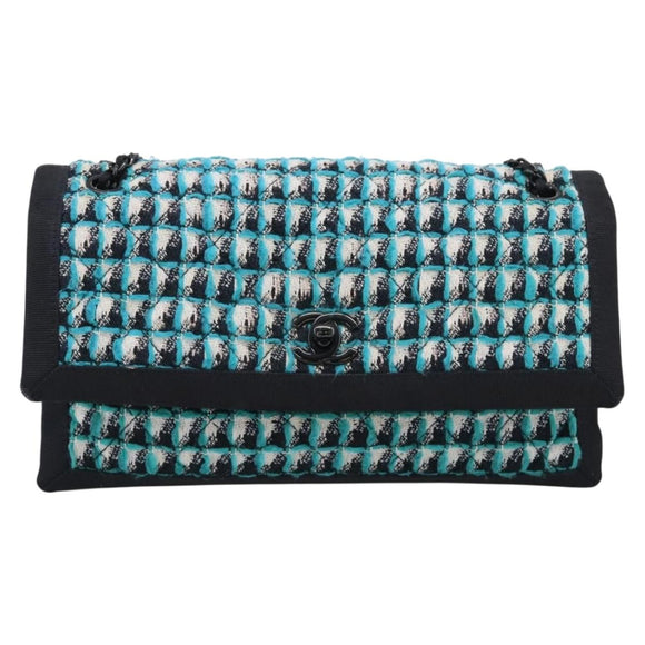 CHANEL Chain Shoulder Bag tweed Light Blue Silver CC Auth 210402SAV