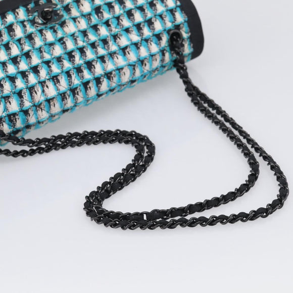CHANEL Chain Shoulder Bag tweed Light Blue Silver CC Auth 210402SAV