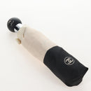 CHANEL Folding Umbrella Nylon Beige Silver CC Auth 210403SAM-18