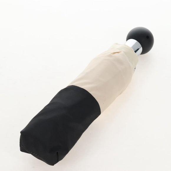 CHANEL Folding Umbrella Nylon Beige Silver CC Auth 210403SAM