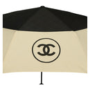 CHANEL Folding Umbrella Nylon Beige Silver CC Auth 210403SAM-30